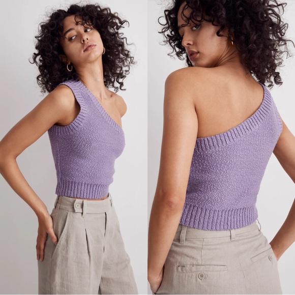 Madewell Tops - MADEWELL Textural Purple One-Shoulder Knit Top